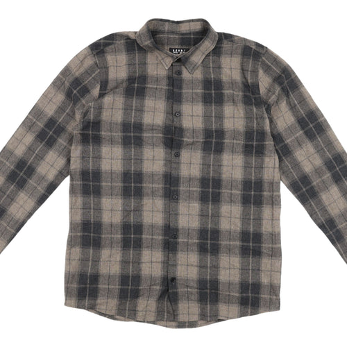 BoohooMAN Men's Brown Check Regular Fit Shirt S