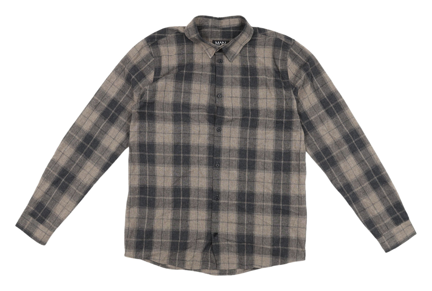 BoohooMAN Men's Brown Check Regular Fit Shirt S
