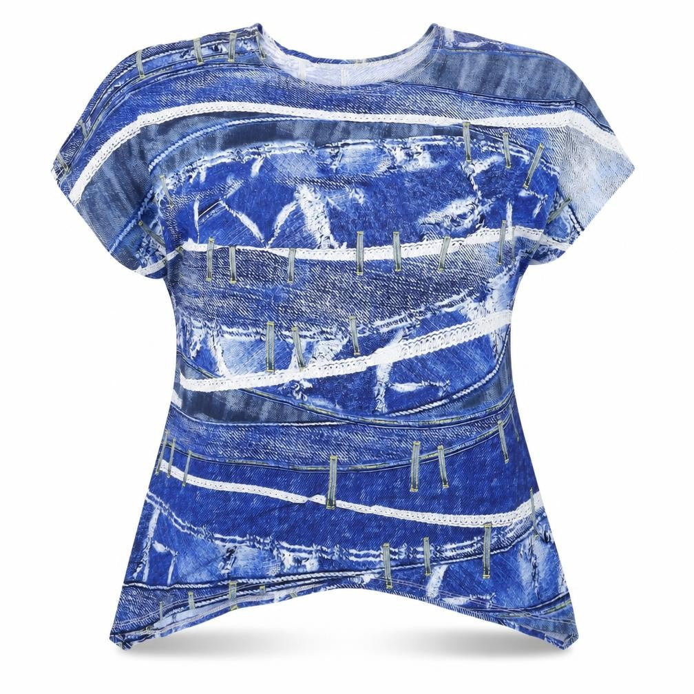 Saloos Women's Blue Geometric Tunic T-Shirt Size 12