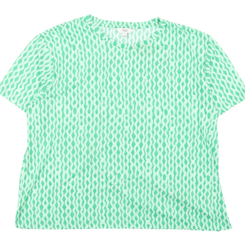 Marks and Spencer Women's Green Geometric T-Shirt