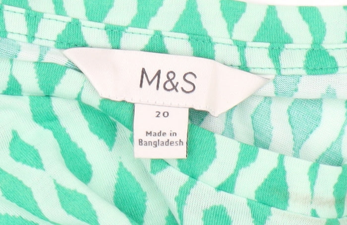 Marks and Spencer Women's Green Geometric T-Shirt