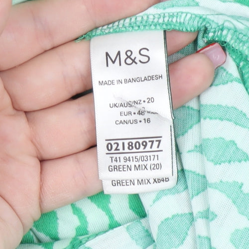 Marks and Spencer Women's Green Geometric T-Shirt