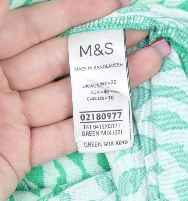 Marks and Spencer Women's Green Geometric T-Shirt