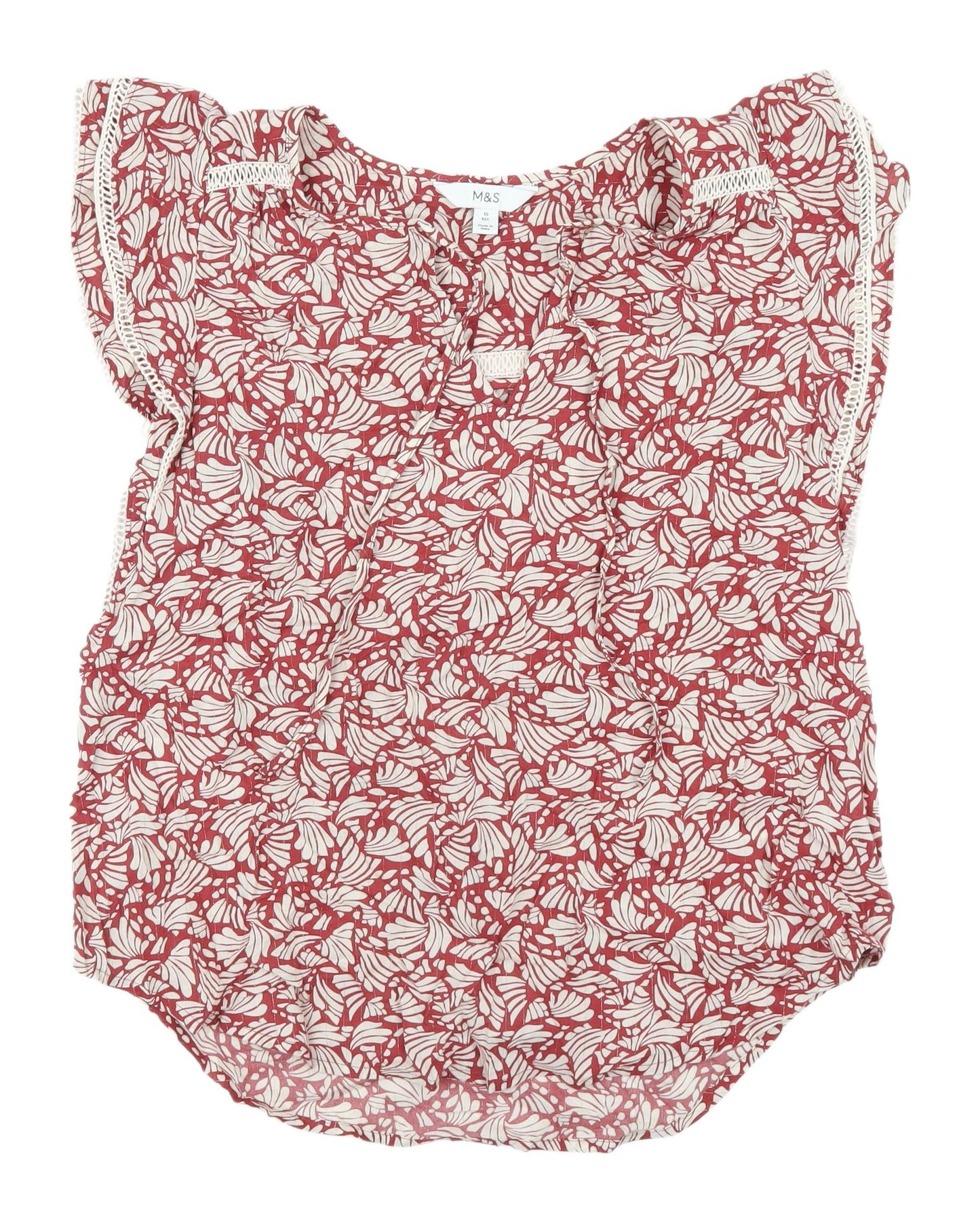 Marks and Spencer Women's Red Floral Blouse, Size 10