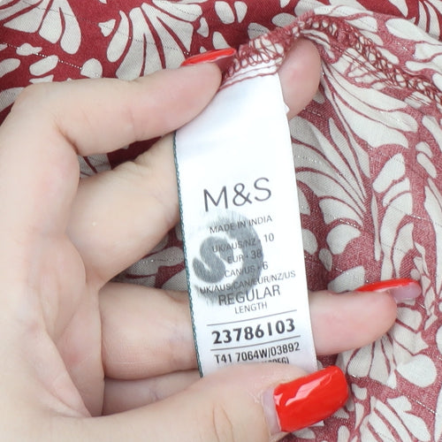 Marks and Spencer Women's Red Floral Blouse, Size 10