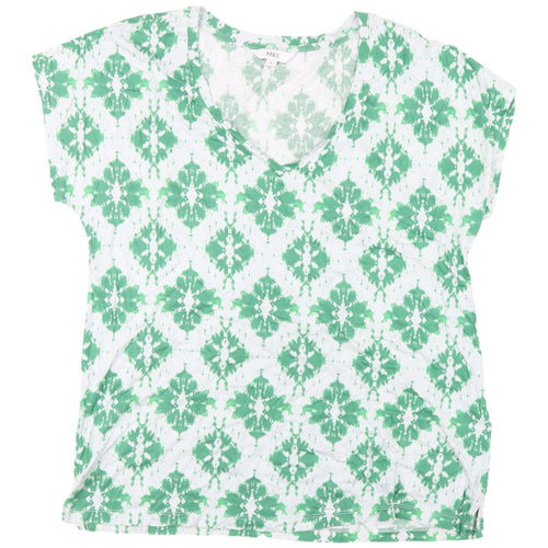 Marks and Spencer Women's Green Geometric T-Shirt Size 14