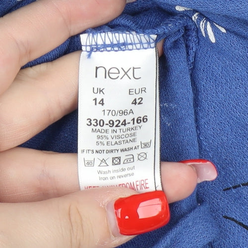 Next Women's Blue Floral Wrap Blouse, Size 14