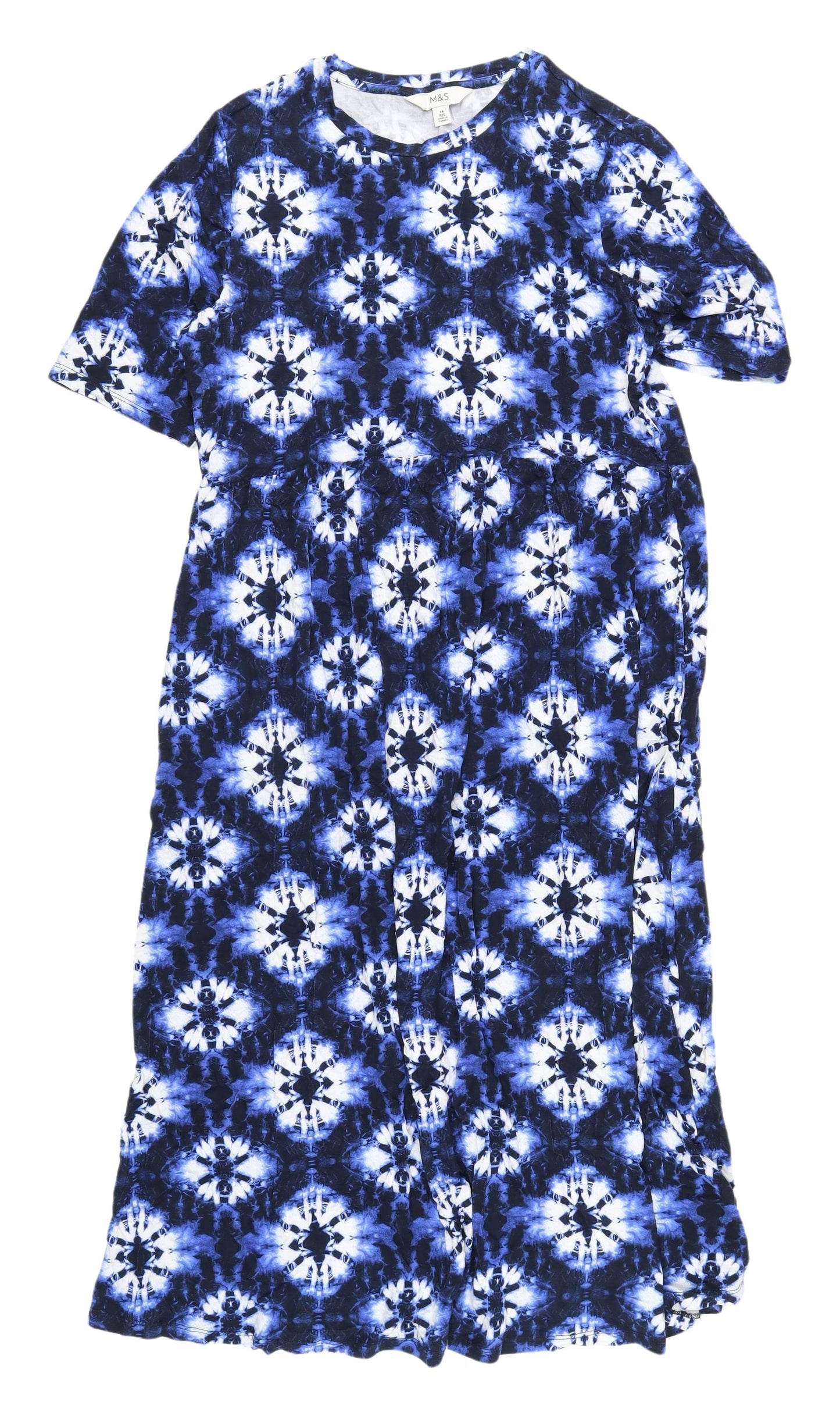 Marks and Spencer Women's Blue Tie Dye T-Shirt Dress, Size 14