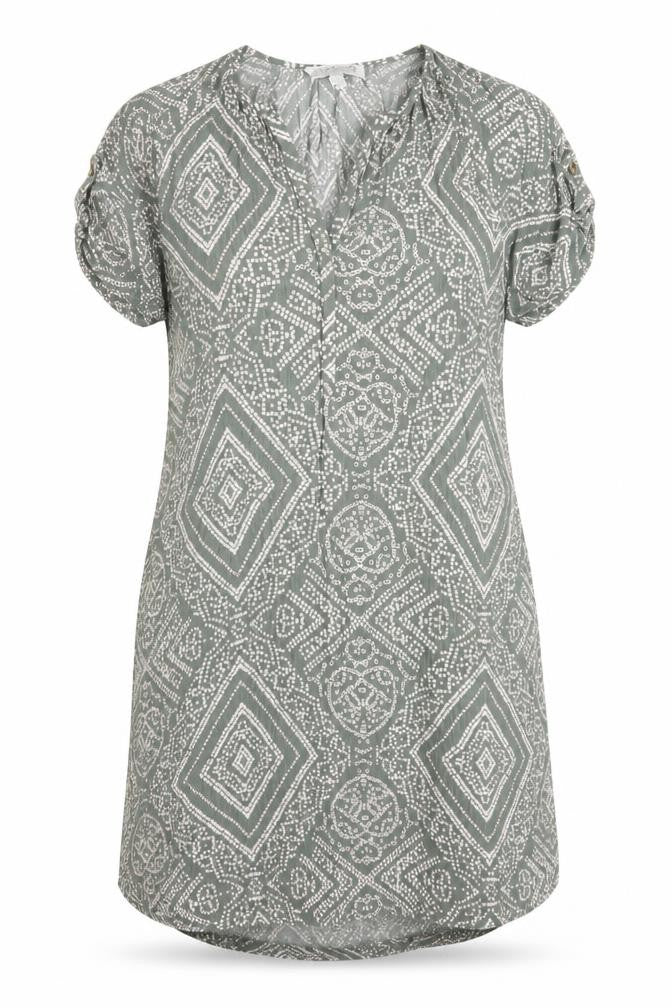 Front view of Apricot Women's Grey Geometric Shift Dress, size 12
