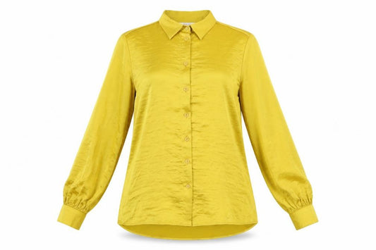 Front view of Per Una Yellow Button-Up Blouse, Women’s, size UK 8, Casual