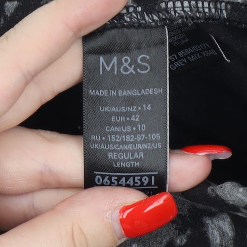 Marks and Spencer Women's Grey Floral Leggings - Size 14