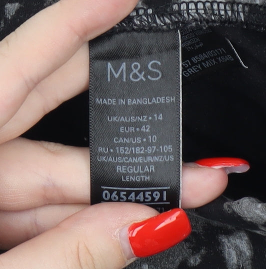 Marks and Spencer Women's Grey Floral Leggings - Size 14
