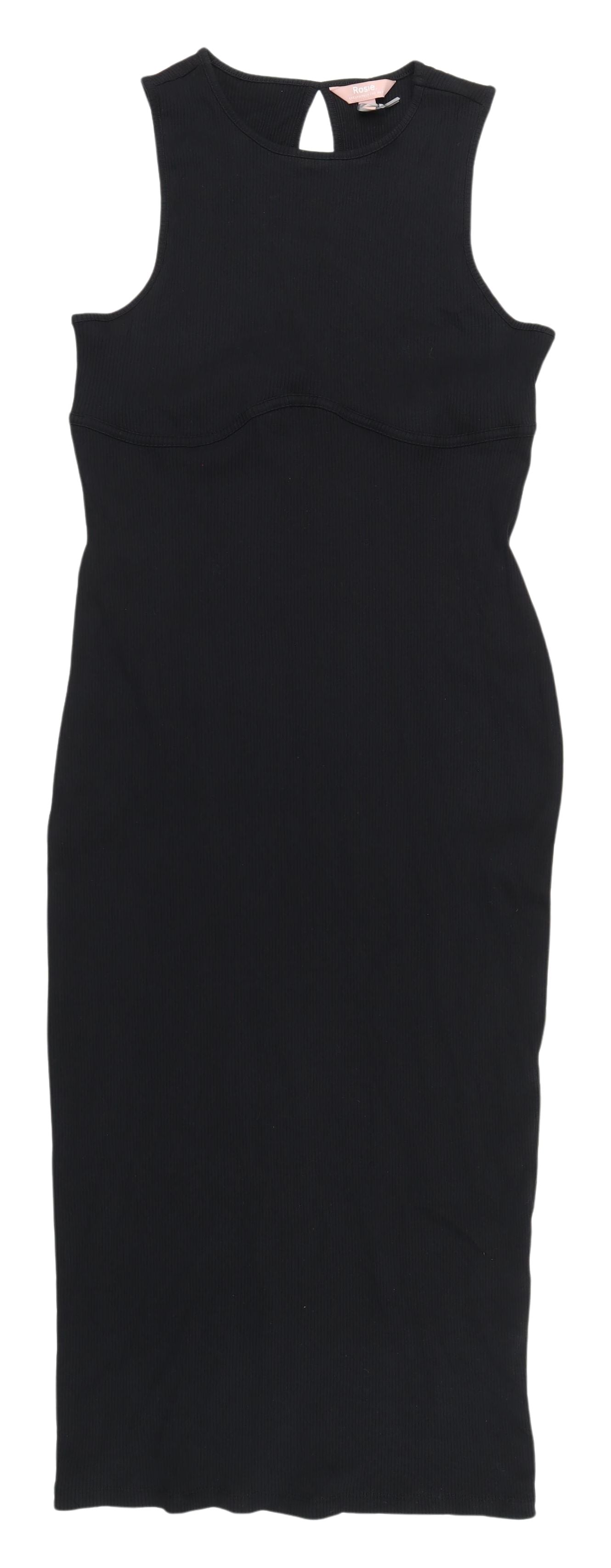 Marks and Spencer Black Midi Bodycon Dress - L - Classic Style