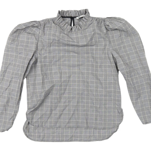 Zara Women's Grey Check Blouse, Puff Sleeve, Size S