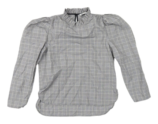 Zara Women's Grey Check Blouse, Puff Sleeve, Size S