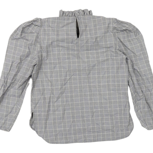 Zara Women's Grey Check Blouse, Puff Sleeve, Size S