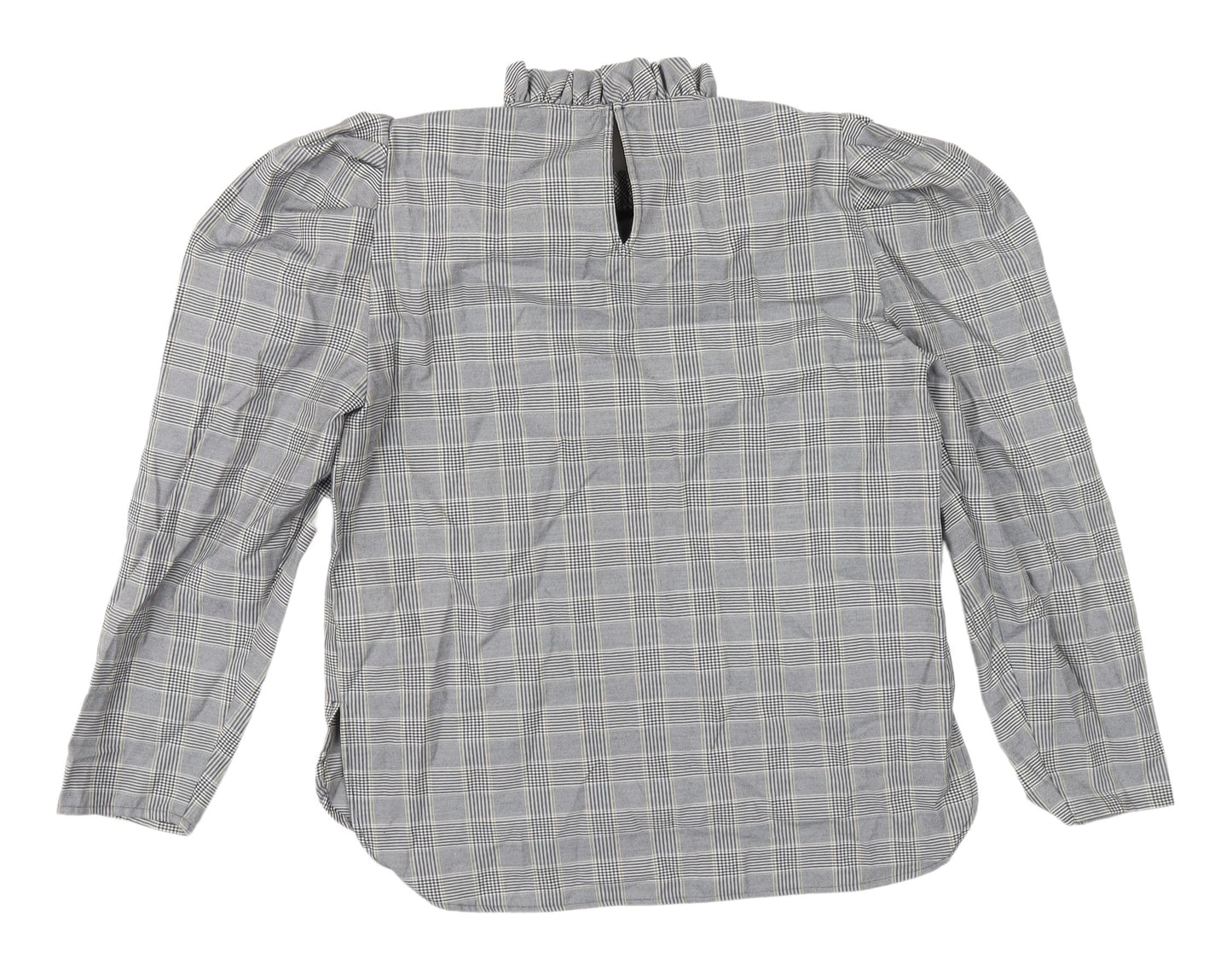 Zara Women's Grey Check Blouse, Puff Sleeve, Size S