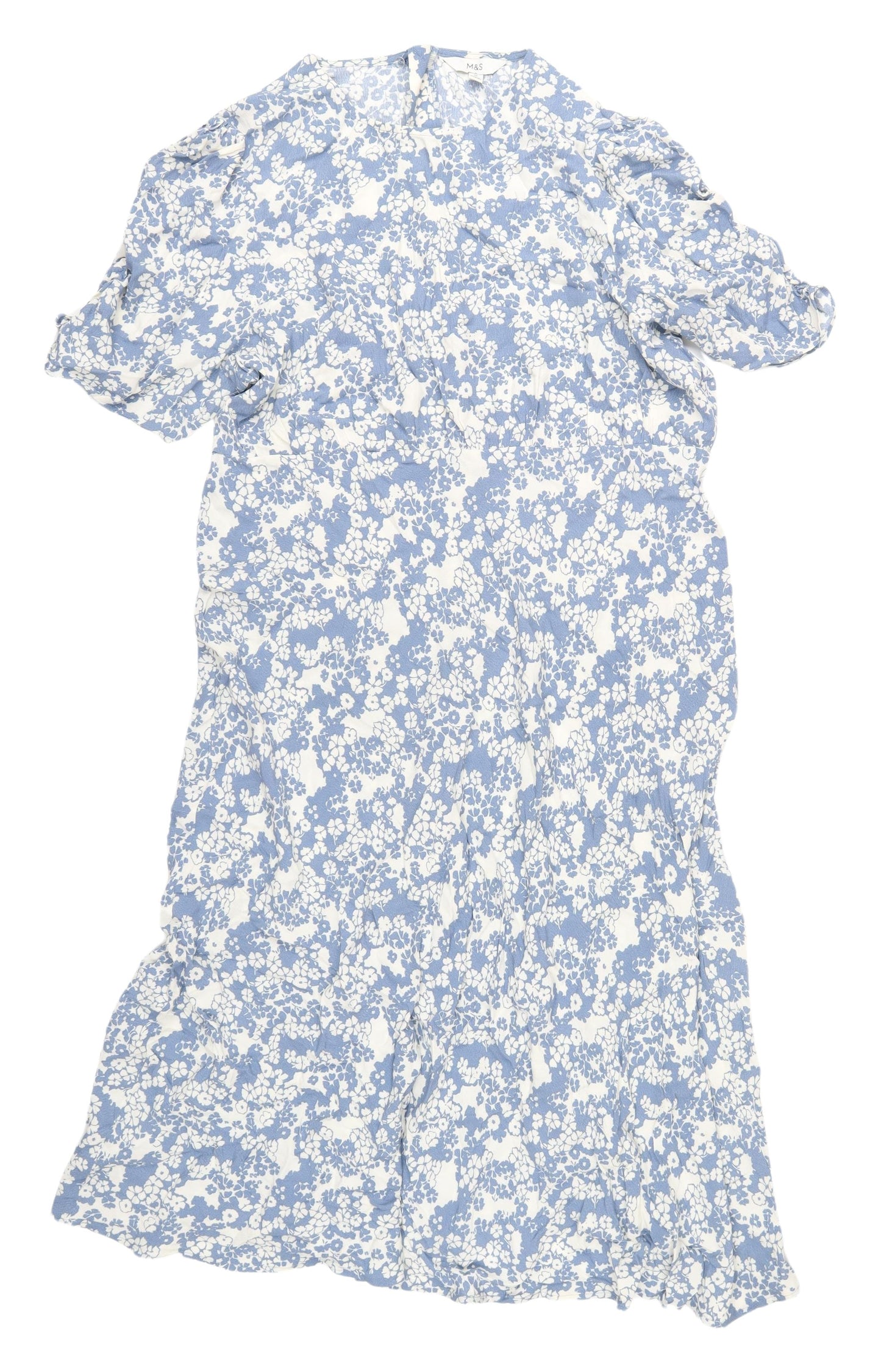 Marks and Spencer Women's Floral Blue Shirt Dress Size 20