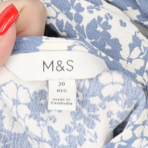 Marks and Spencer Women's Floral Blue Shirt Dress Size 20