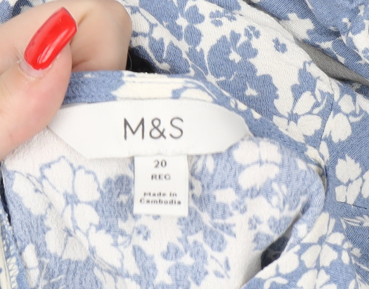 Marks and Spencer Women's Floral Blue Shirt Dress Size 20
