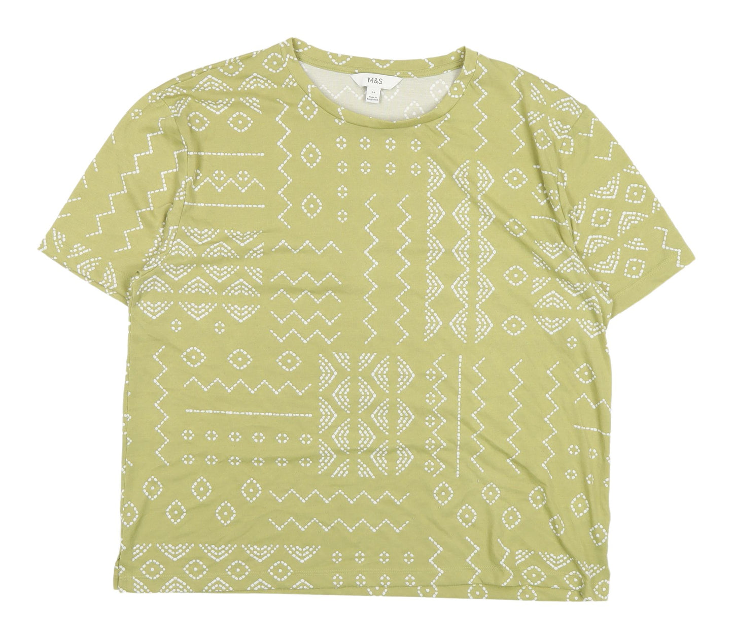 Marks & Spencer Women's Green Geometric T-Shirt, Size 14