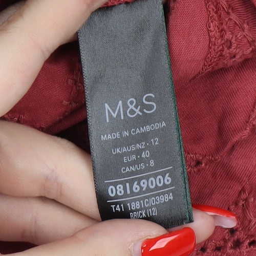 Marks and Spencer Women's Red Lace T-Shirt Size 12