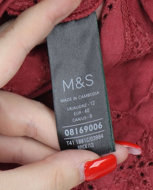 Marks and Spencer Women's Red Lace T-Shirt Size 12
