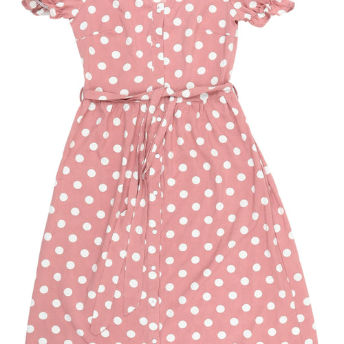 Parisian Pink Polka Dot Puff Sleeve Midi Wrap Dress 10