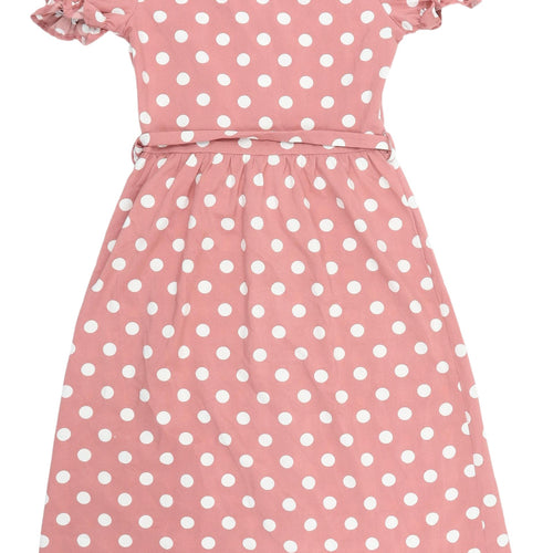 Parisian Pink Polka Dot Puff Sleeve Midi Wrap Dress 10