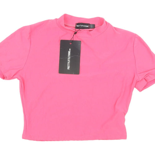 PrettyLittleThing Pink Cropped Mock Neck T-Shirt Size 6