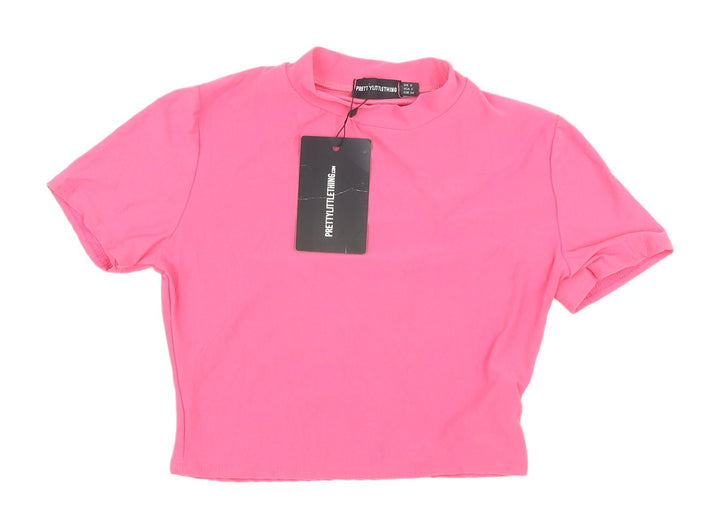 PrettyLittleThing Pink Cropped Mock Neck T-Shirt Size 6