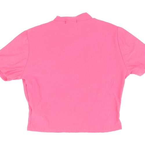 PrettyLittleThing Pink Cropped Mock Neck T-Shirt Size 6