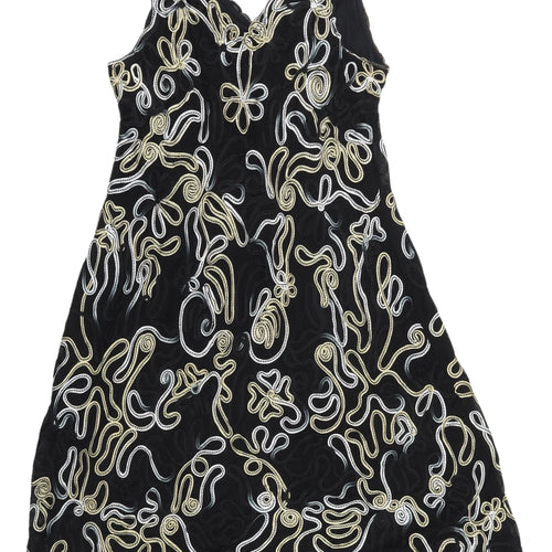 Personal Choice Black Embroidered Plus Size Dress, Sleeveless