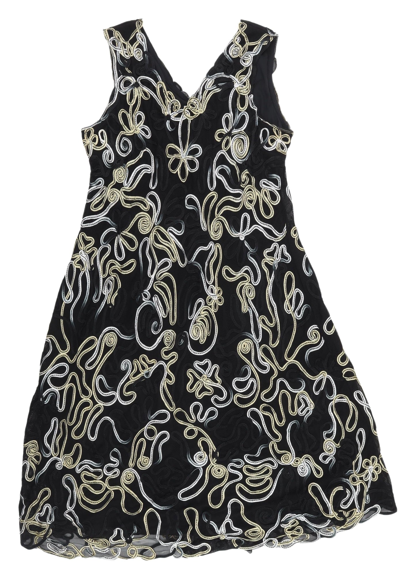 Personal Choice Black Embroidered Plus Size Dress, Sleeveless