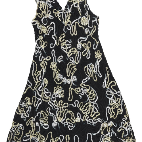 Personal Choice Black Embroidered Plus Size Dress, Sleeveless
