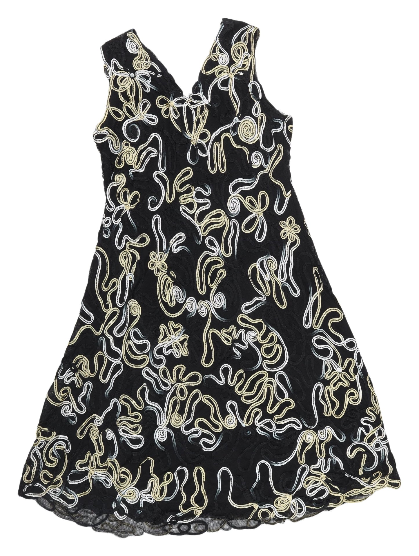 Personal Choice Black Embroidered Plus Size Dress, Sleeveless