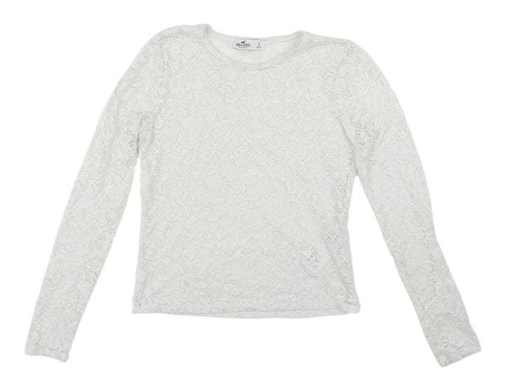 Hollister Women’s White Lace Blouse, Size S, Floral Pattern