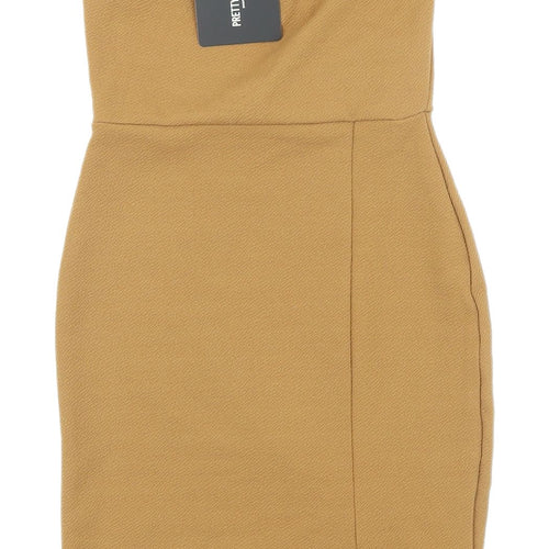 PrettyLittleThing Beige Bodycon Strapless Dress Size 6