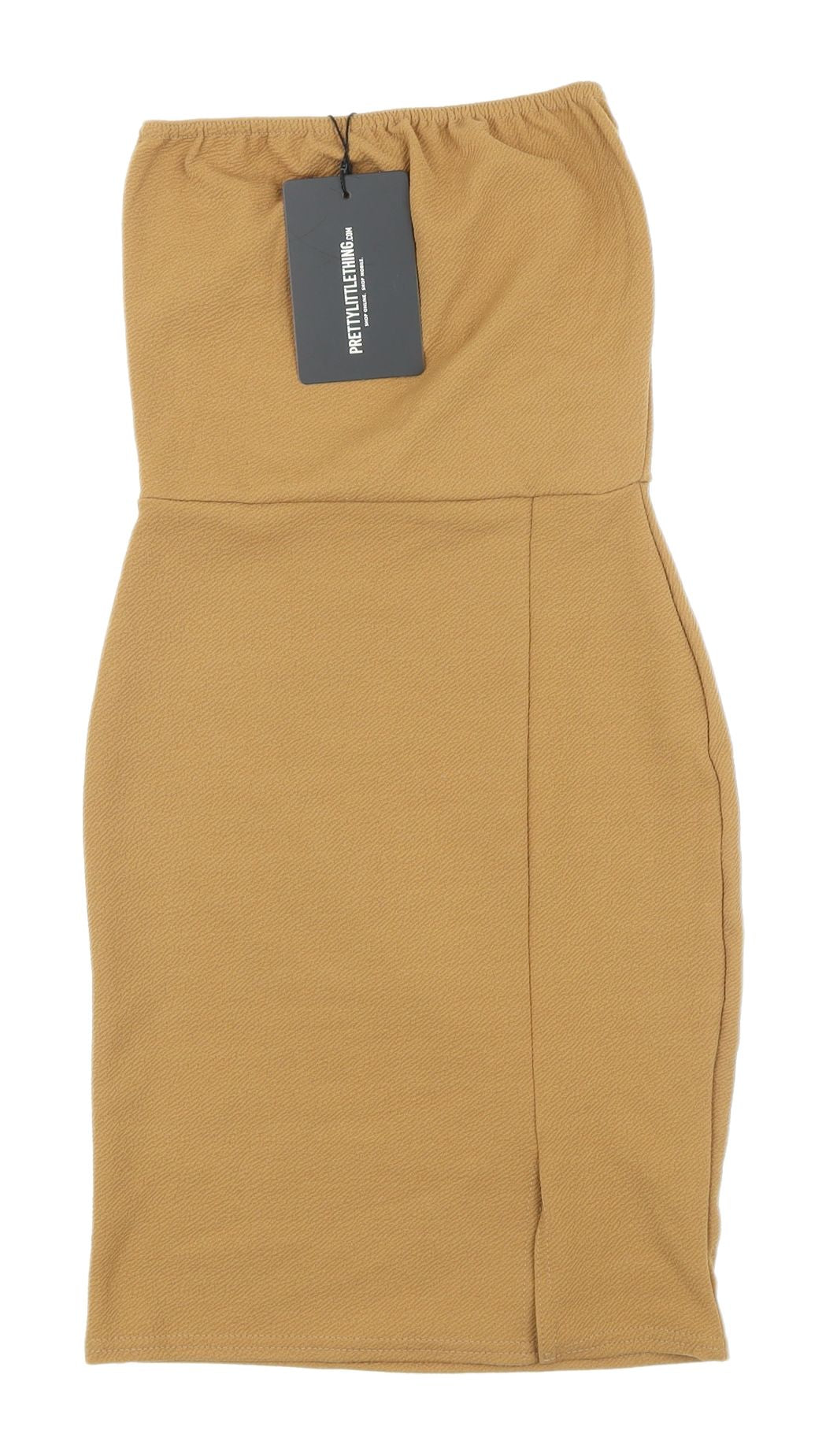 PrettyLittleThing Beige Bodycon Strapless Dress Size 6