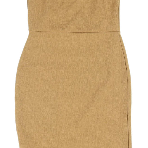 PrettyLittleThing Beige Bodycon Strapless Dress Size 6
