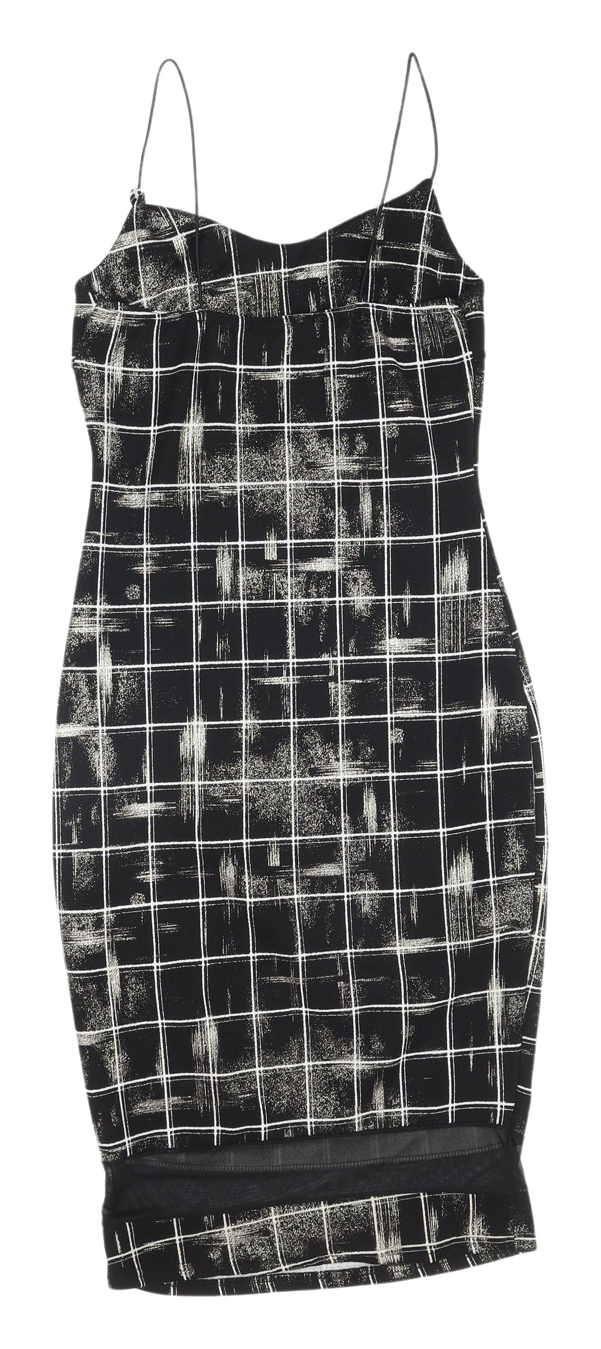 Cameo Rose Black Check Bodycon Midi Dress UK 10