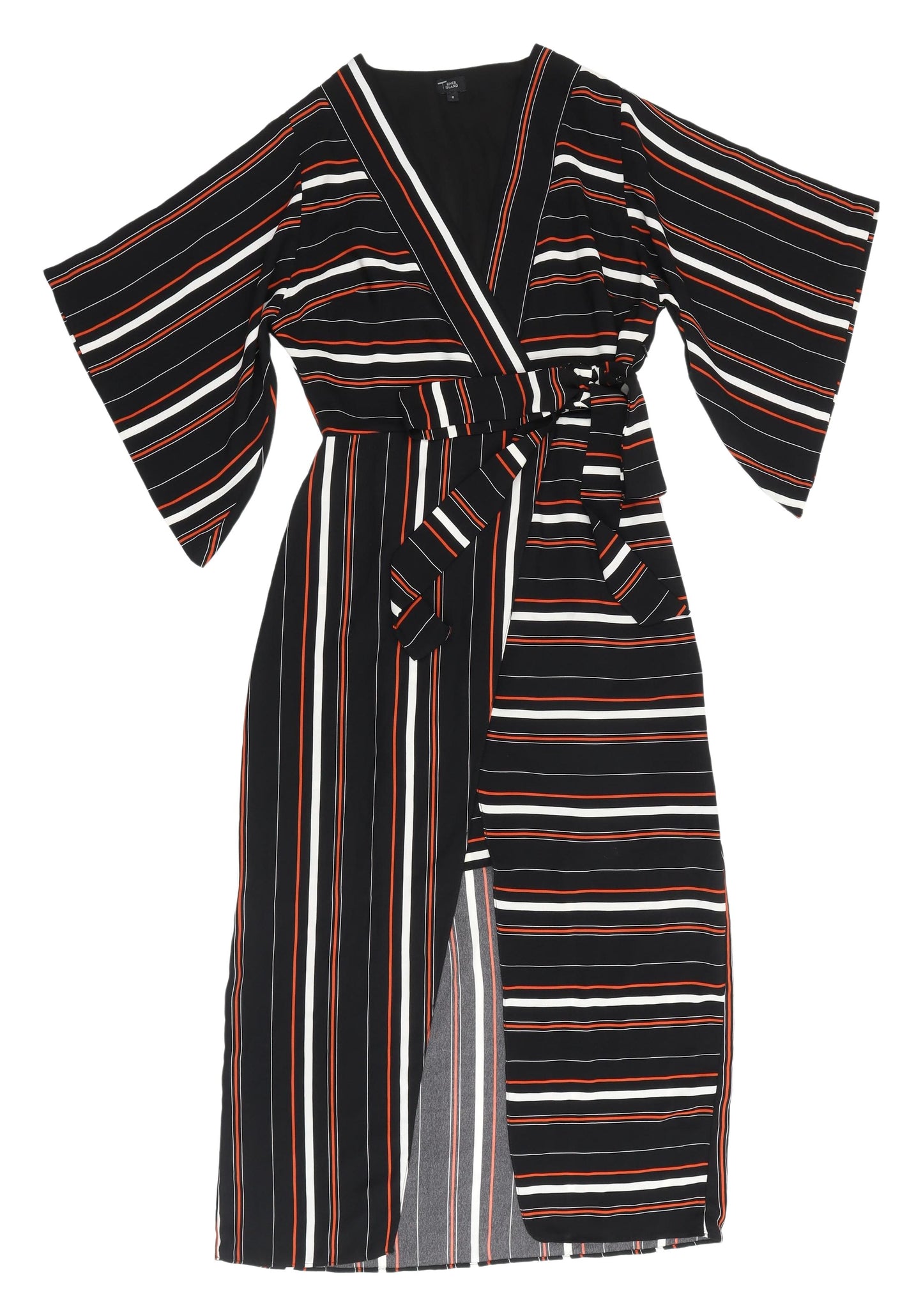 River Island Women's Black Striped Wrap Dress - Size 8