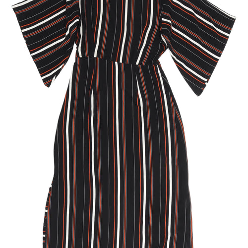 River Island Women's Black Striped Wrap Dress - Size 8