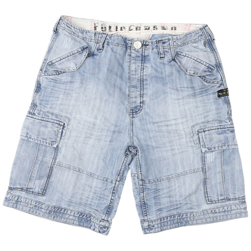 Police Jeans Men's Blue Cargo Shorts, Size 34, Light Denim