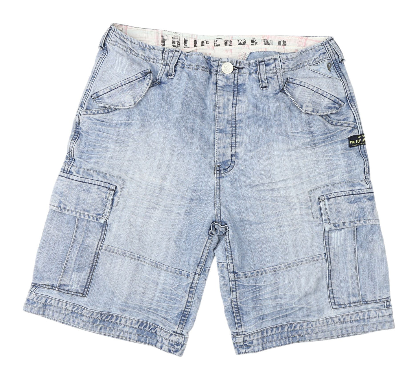 Police Jeans Men's Blue Cargo Shorts, Size 34, Light Denim