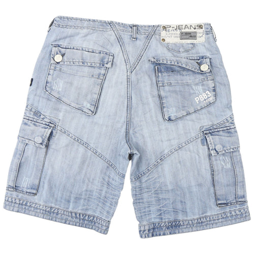 Police Jeans Men's Blue Cargo Shorts, Size 34, Light Denim