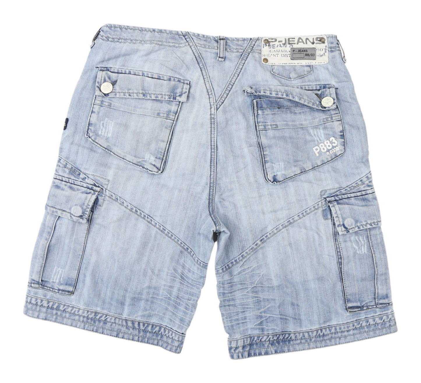 Police Jeans Men's Blue Cargo Shorts, Size 34, Light Denim