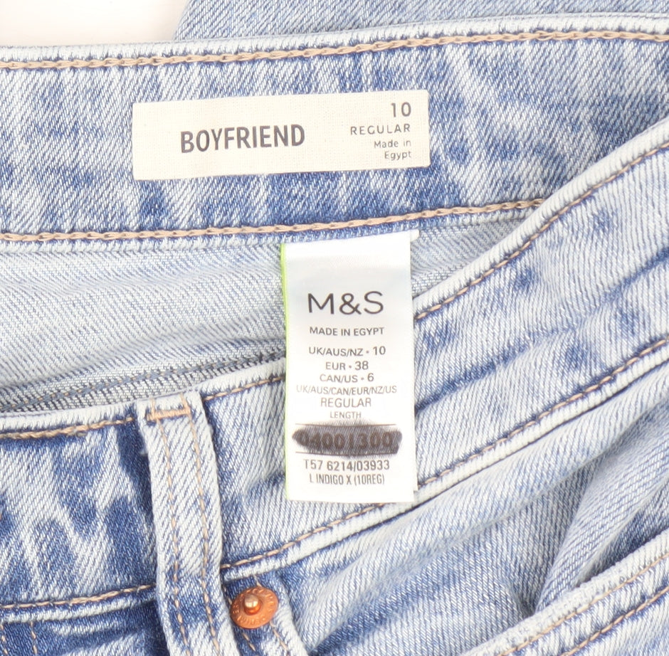 M&S Women's Blue Boyfriend Jeans Size 10 Distressed