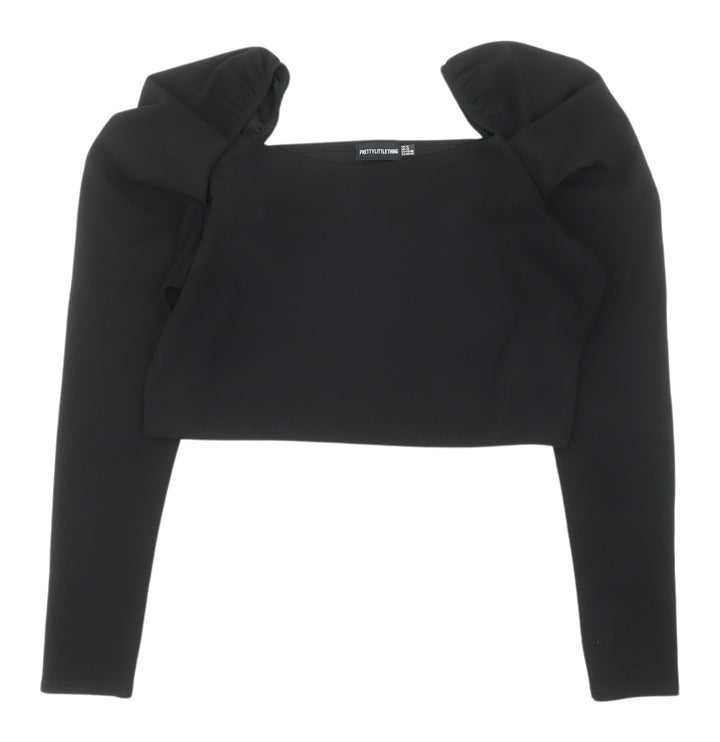 PrettyLittleThing Women's Black Cropped Puff Sleeve Top