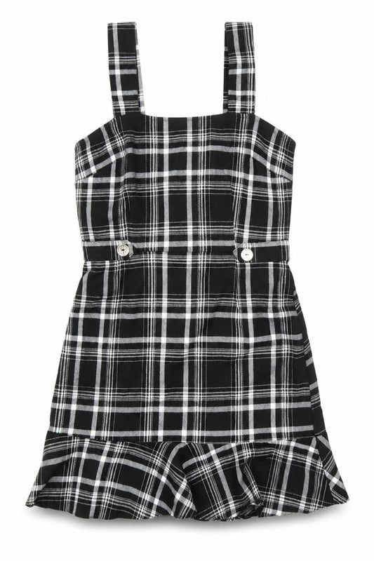 Front view of Miss Selfridge Black Check Pinafore Dress -, size 6